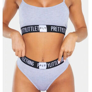 PRETTYLITTLETTHING GREY JERSEY LOGO TAPE LINGERIE SET